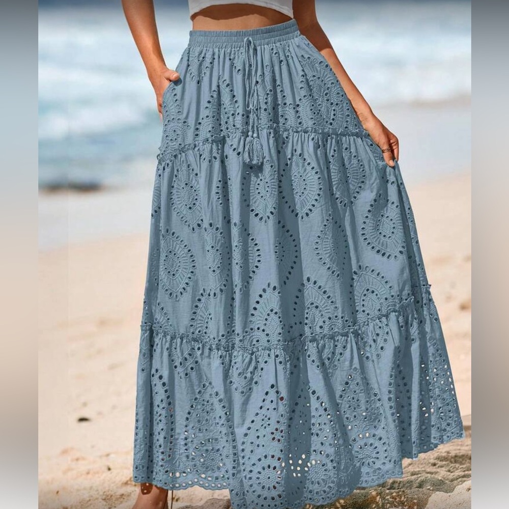 Stunning Dusty Blue EyeleMaxi Skirt